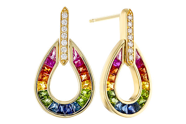 K283-75853: EARRINGS 1.18 MULTI-COLOR SAPP 1.25 TGW